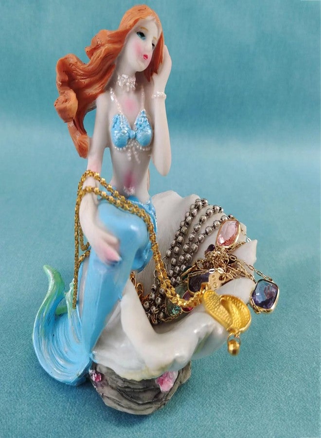 KUNVAMUL Mermaid Figurines Shell Aquarium Ornament Resin Mediterranean Style Mermaid Princess Craft Statue Jewelry Storage Organizer Gifts for Girls,Fish Tank Supplies Accessories (Blue)… - Image 5